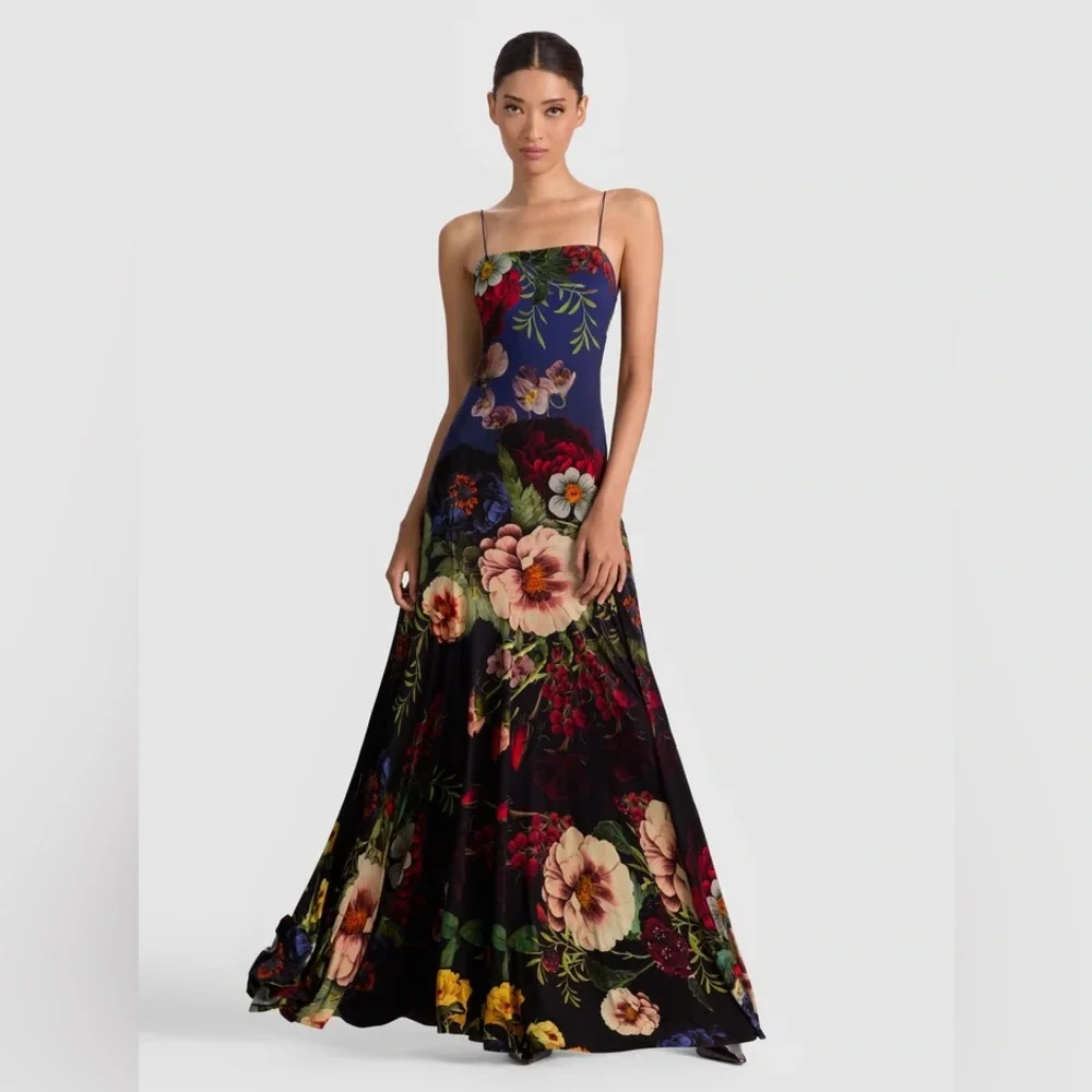 Alice + Olivia Augusta Floral Stretch Maxi Dress Strapless Gown Sz 0 NWT 895$ - Picture 9 of 16